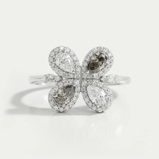 Unique Floral Shape Olive Pear Cut Halo Lab Diamond Ring
