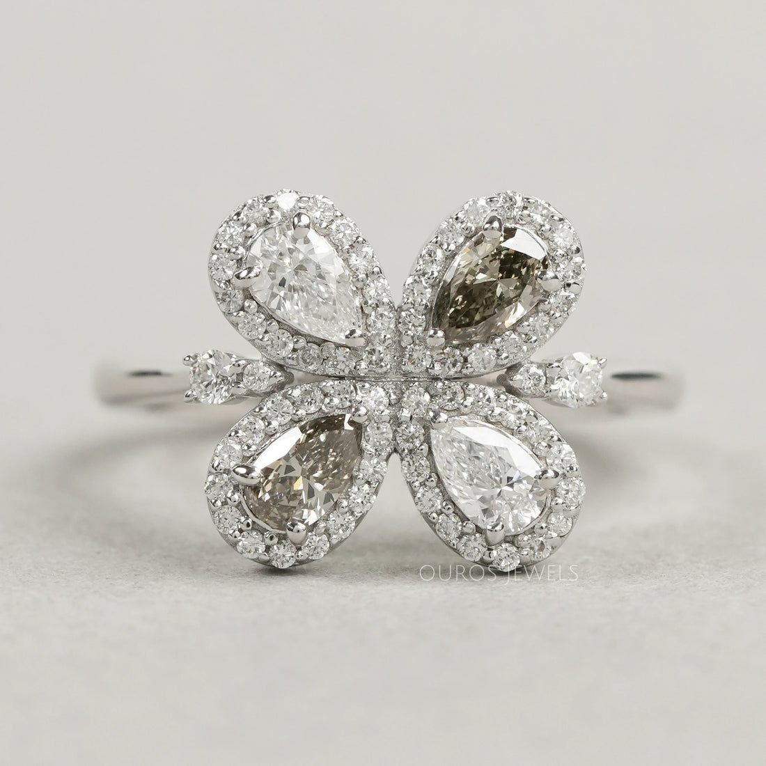 Unique Floral Shape Olive Pear Cut Halo Lab Diamond Ring