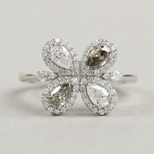 Unique Floral Shape Olive Pear Cut Halo Lab Diamond Ring