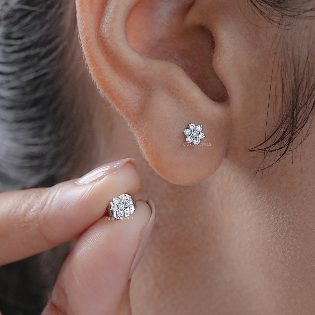 Pink & Blue Round Diamond Floral Earring Earring