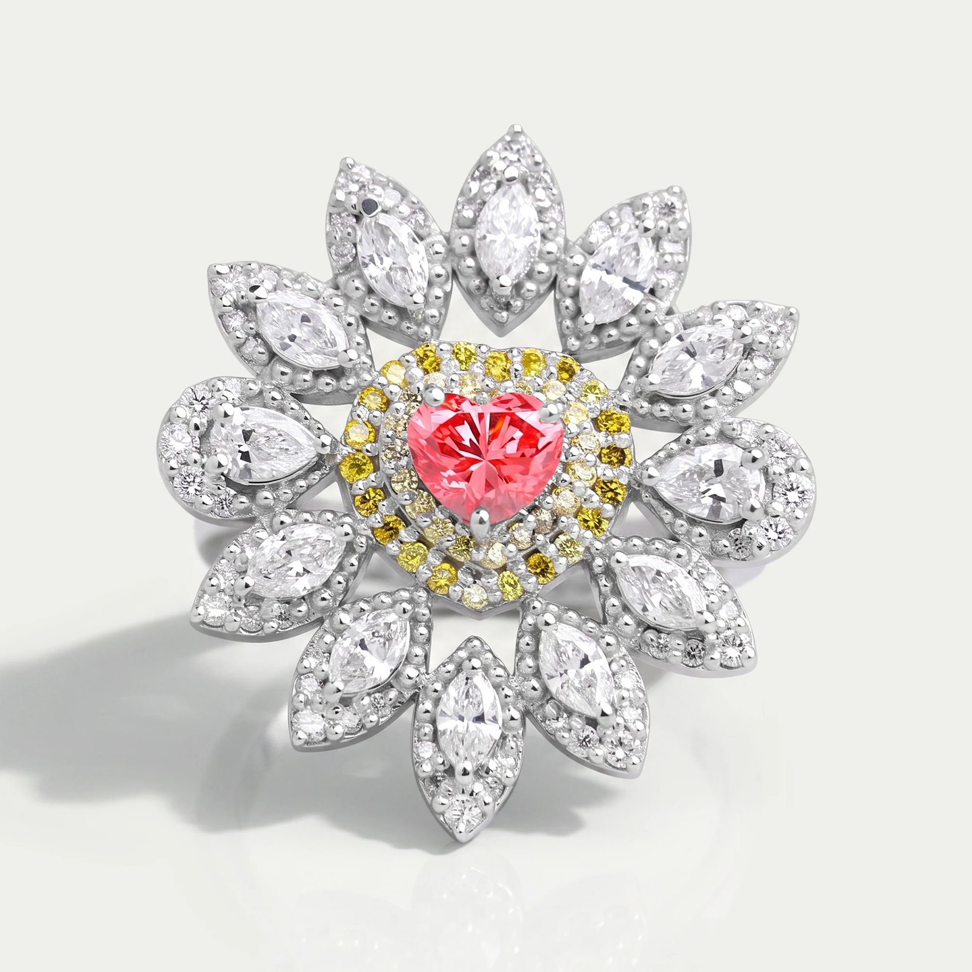 Floral Vintage Pink Heart Cut Diamond Engagement Ring