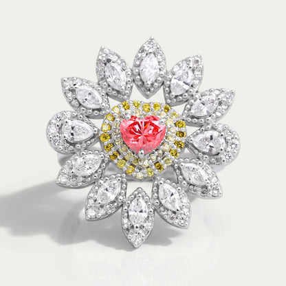 Floral Vintage Pink Heart Cut Diamond Engagement Ring