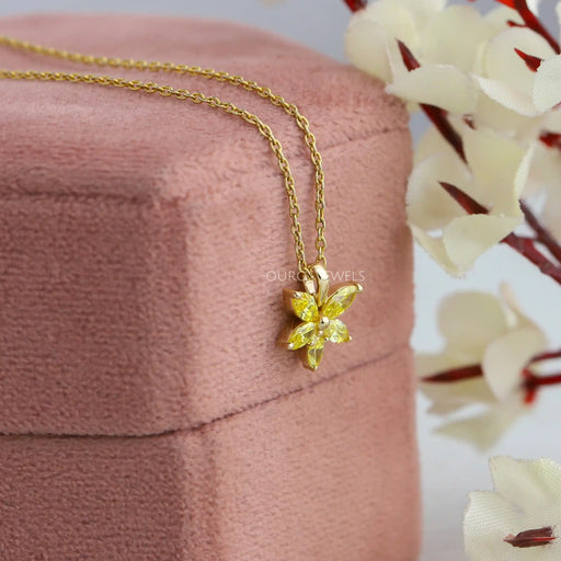 Yellow Marquise Cut Lab Grown Diamond Floral Style Pendant Necklaces