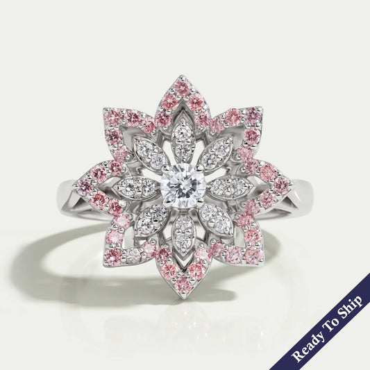 Round Cut Lab Grown Floral Style Engagement Ring