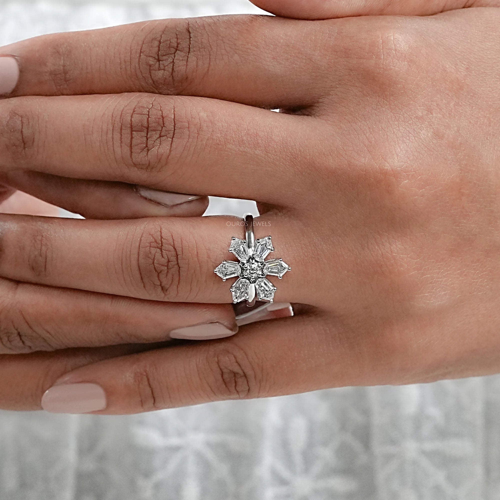 Shield Diamond Floral Anniversary Ring Rings