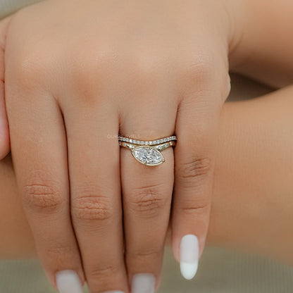 East West Old Mine Marquise Cut Curved Bridal Ring Set