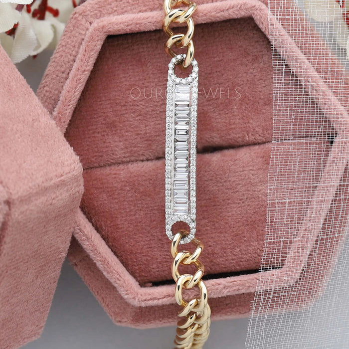 Baguette Cut Diamond Curb Link Bracelet Bracelet