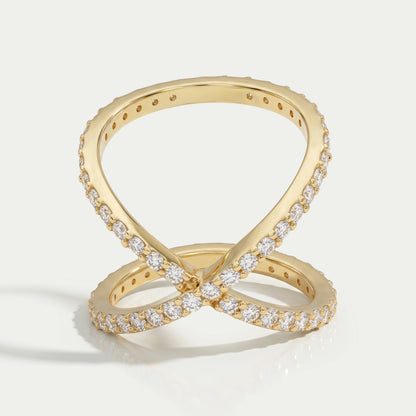 Criss Cross Style Round Cut Diamond Ring