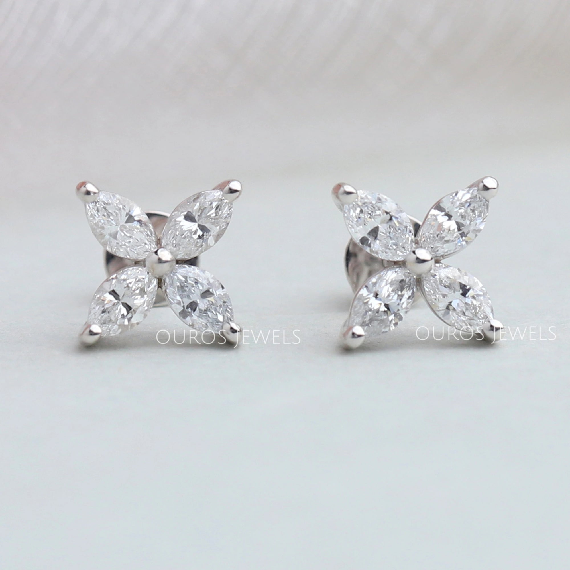 Marquise Cut Flower Diamond Stud Earrings Earring