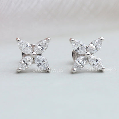 Marquise Cut Flower Diamond Stud Earrings Earring