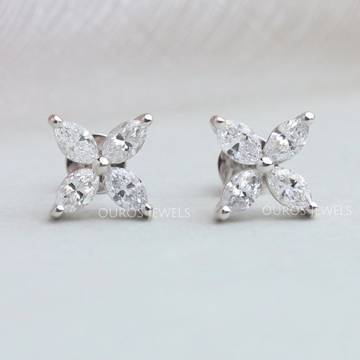 Marquise Cut Flower Diamond Stud Earrings Earring