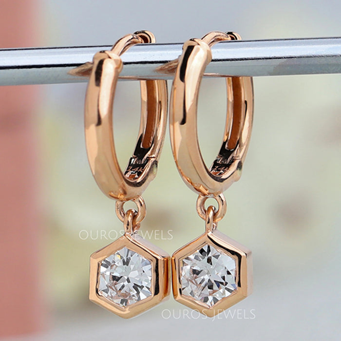 Hexagon Cut Huggie Hoop Earrings