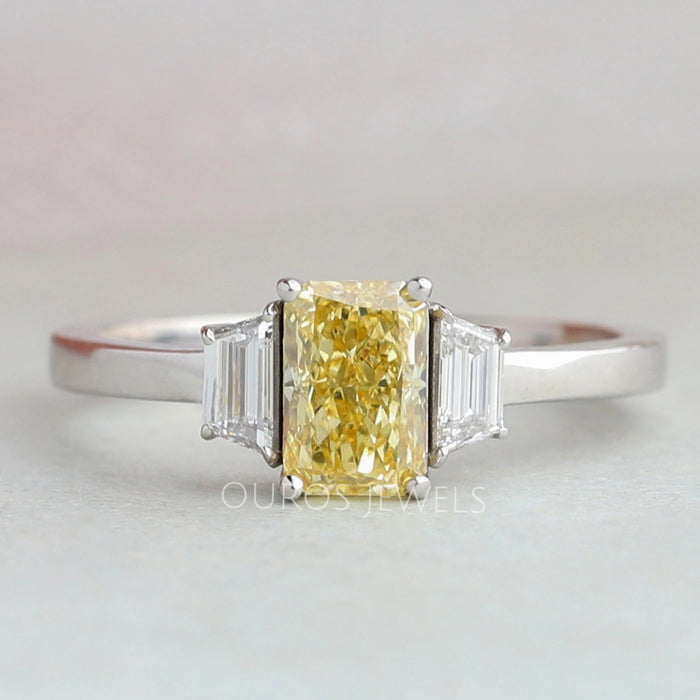 Three Stone Radiant Cut Diamond Engagement Ring