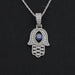 Sapphire And Lab Diamond Round Cut Hamsa Hand Men's Pendant Necklaces
