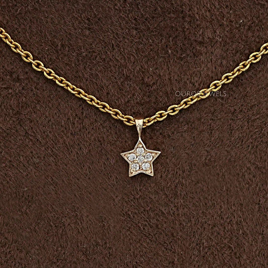 Lab Grown Round Diamond Star Shape Pendant Necklaces
