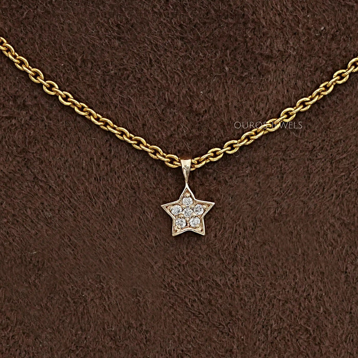 Lab Grown Round Diamond Star Shape Pendant Necklaces