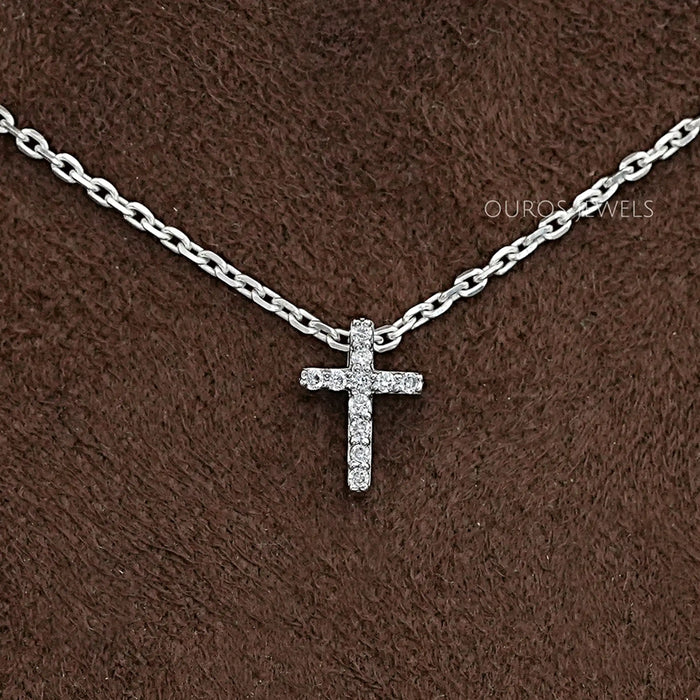 Round Cut Lab Grown Diamond Cross Pendant Necklaces