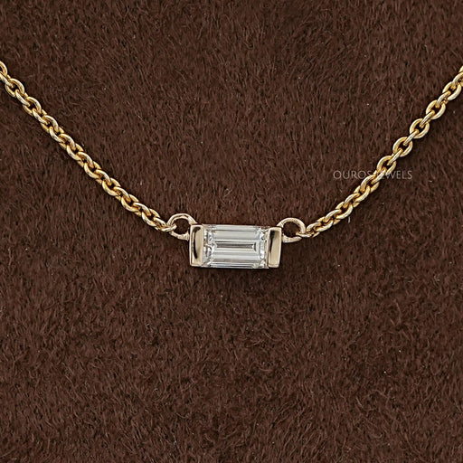 East West Baguette Cut Lab Diamond Pendant Necklaces