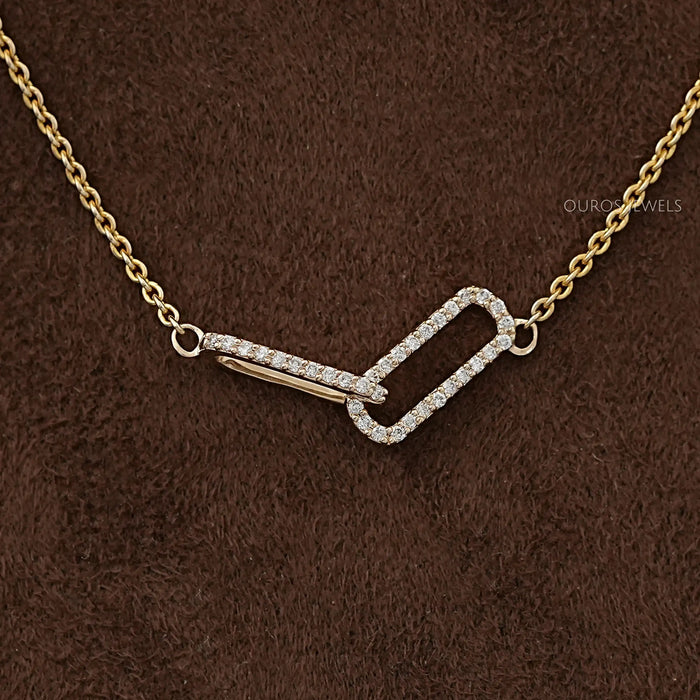 Open Rectangle Round Lab Diamond Interlinked Pendant Necklaces
