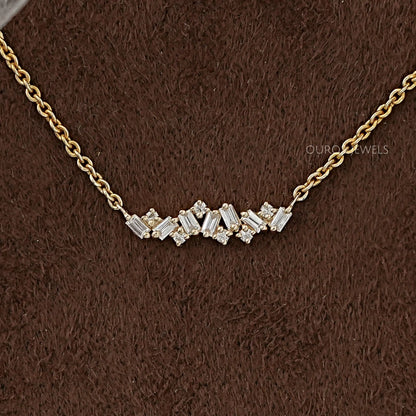 Baguette And Round Lab Diamond Pendant Necklaces