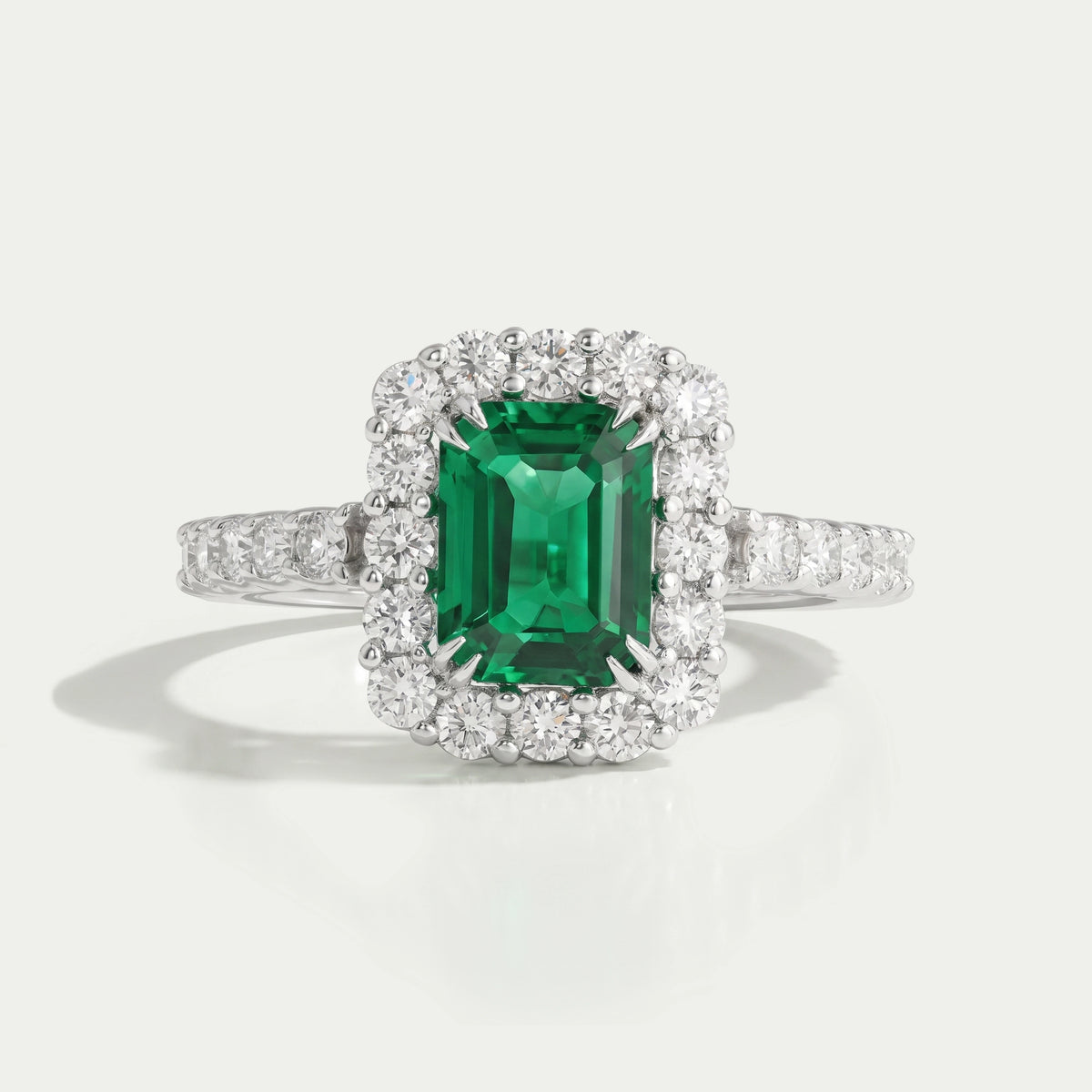 Green Emerald Cut Halo Lab Diamond Engagement Ring