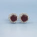 Hexagon Cut Red Ruby Gemstone Halo Stud Earrings Earring