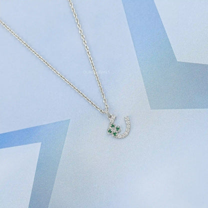 Round Green Gemstone Leaf Charm Pendant Necklaces