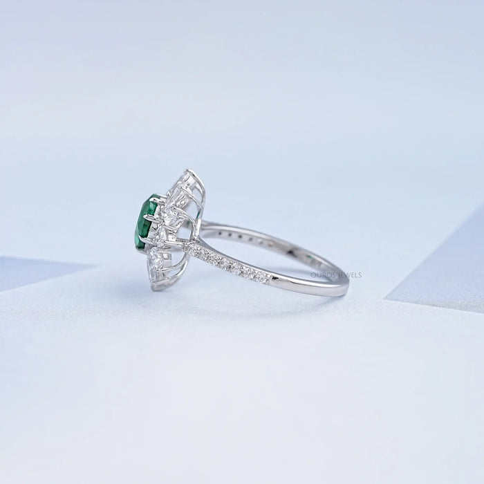Green Cushion And Lab Diamond Halo Ring