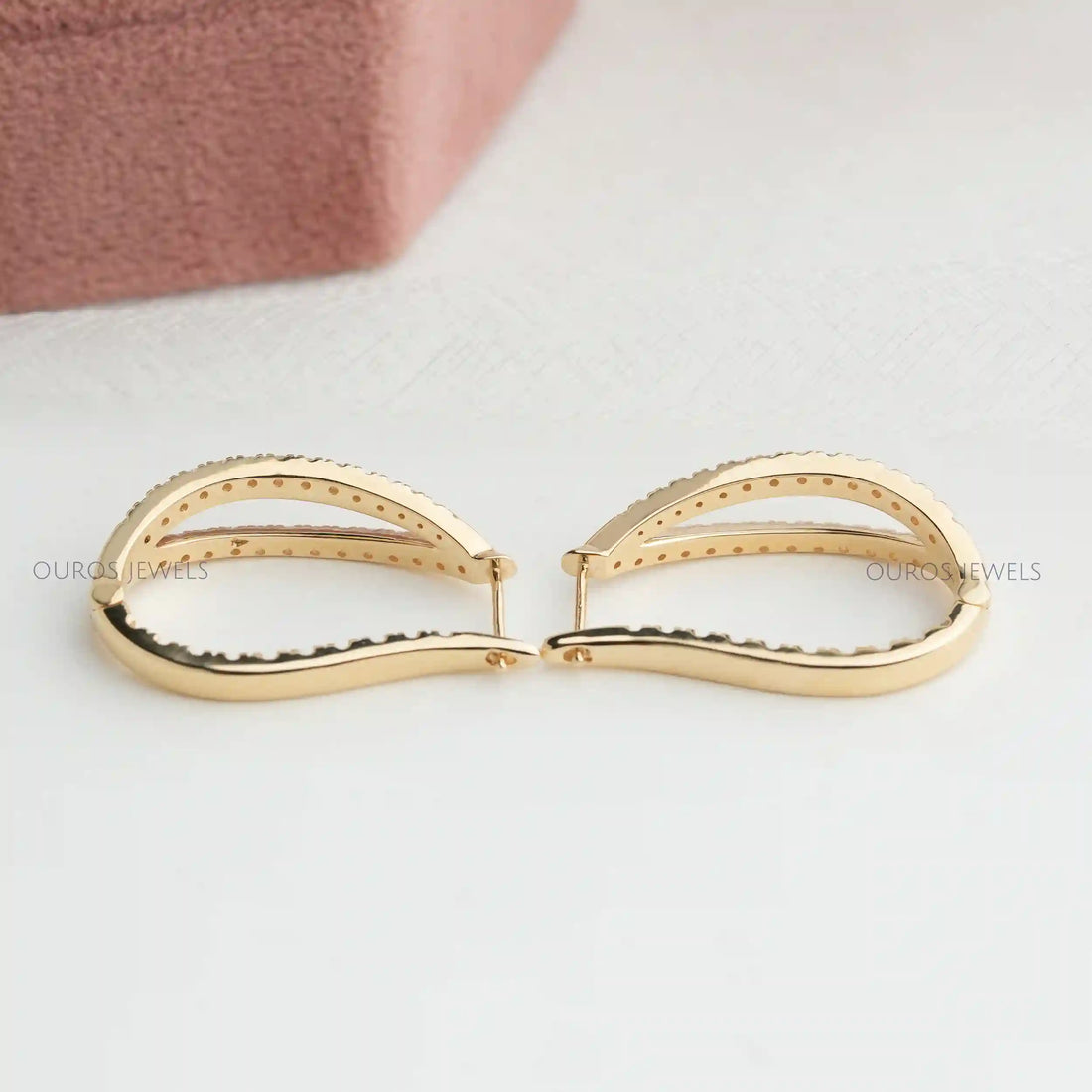 Round Cut Pave Set Duo Diamond Hoop Earrings Earring