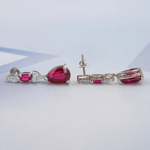 Red Ruby Pear Cut Lab Gemstone Drop Dangle Earrings Earring