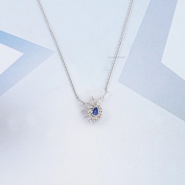 Blue Sapphire And Diamond Floral Cluster Pendant Necklace Necklaces
