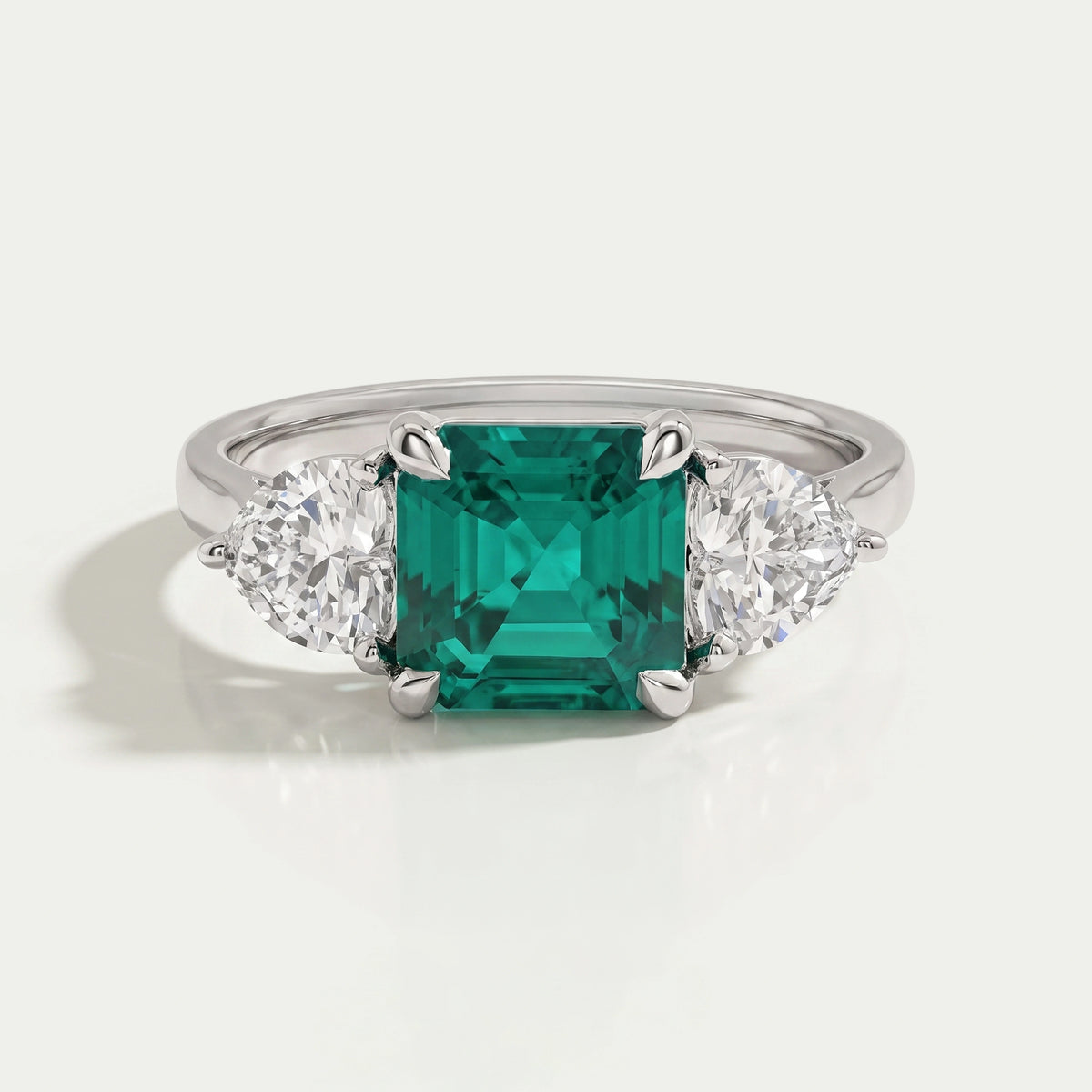 Green Asscher Gemstone Three Stone Engagement Ring Rings