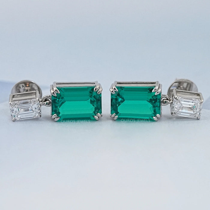 Two Stone Green Emerald Gemstone Drop Earrings Earrings