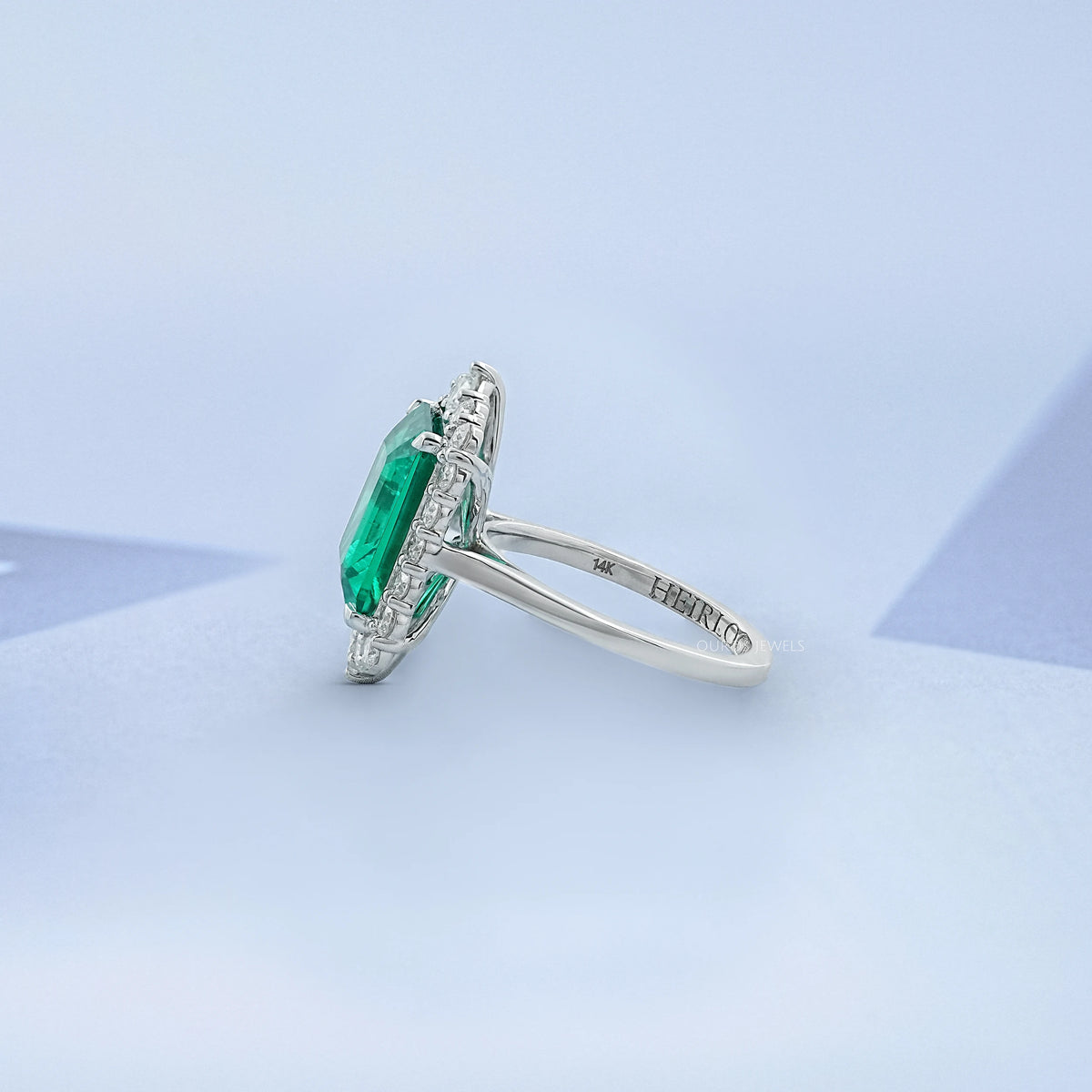 Green Emerald Gemstone Halo Engagement Ring Rings