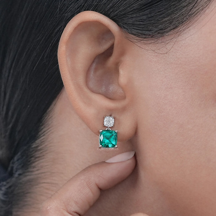 Green Cushion Gemstone Drop Earrings Earrings