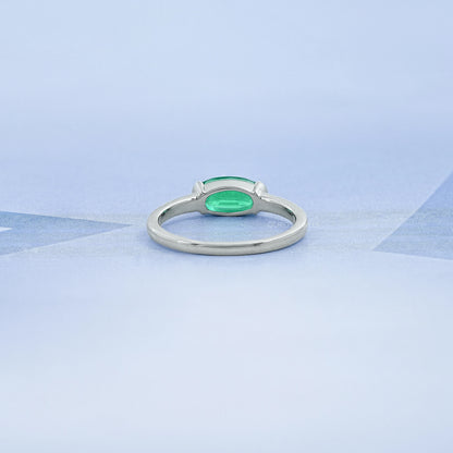 Green East West Oval Gemstone Accent Engagement Ring