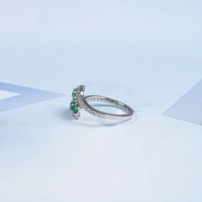 Emerald Round And Lab Diamond Bypass Ring