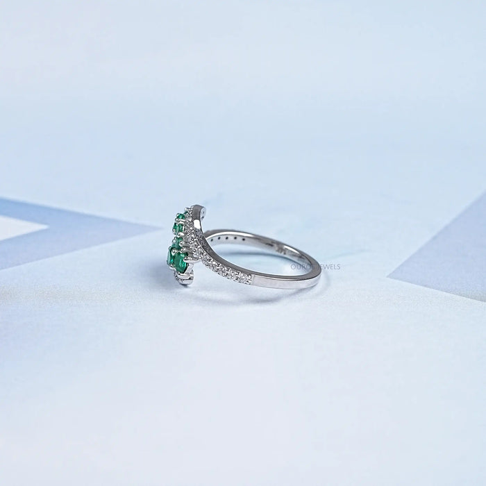Emerald Round And Lab Diamond Bypass Ring