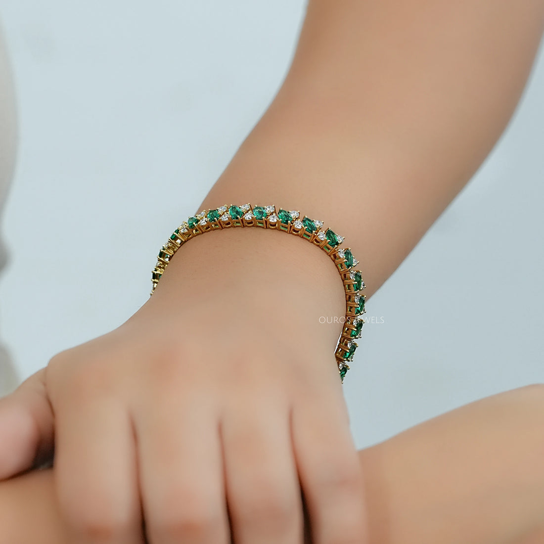 Shield Cut Green Gemstone And Diamond Bracelet Bracelet
