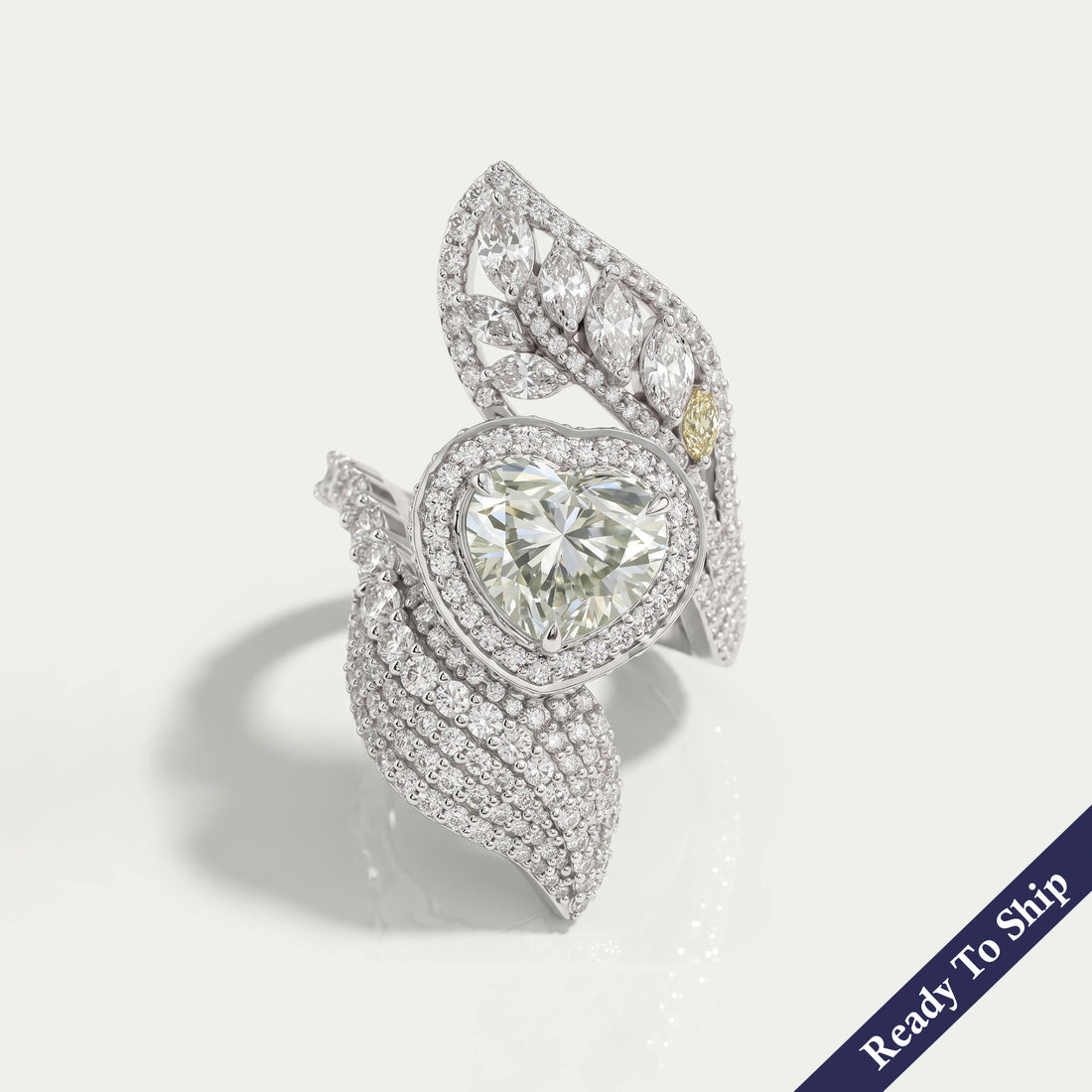 Green Heart Cut Lab Grown Diamond Vintage Engagement Ring