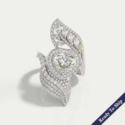 Green Heart Cut Lab Grown Diamond Vintage Engagement Ring