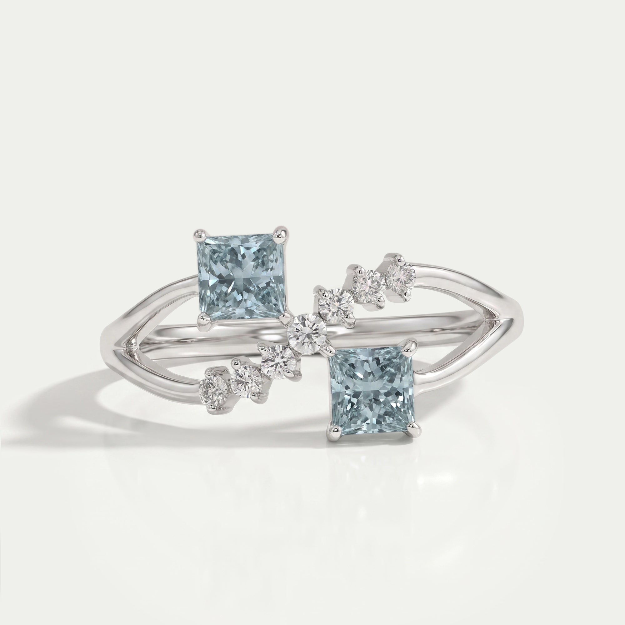 Green Princess Shape Lab Diamond Dainty Ring