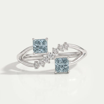Green Princess Shape Lab Diamond Dainty Ring