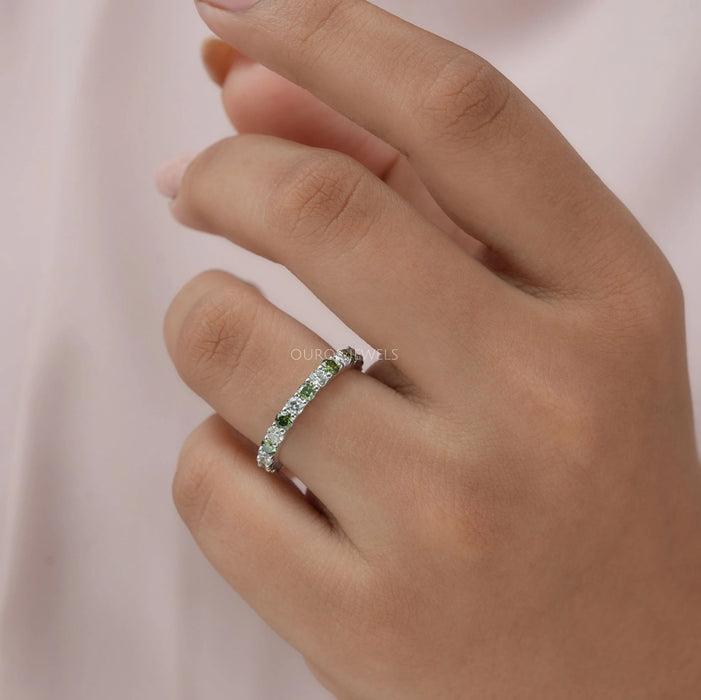 Fancy Green Round Lab Diamond Wedding Band Ring