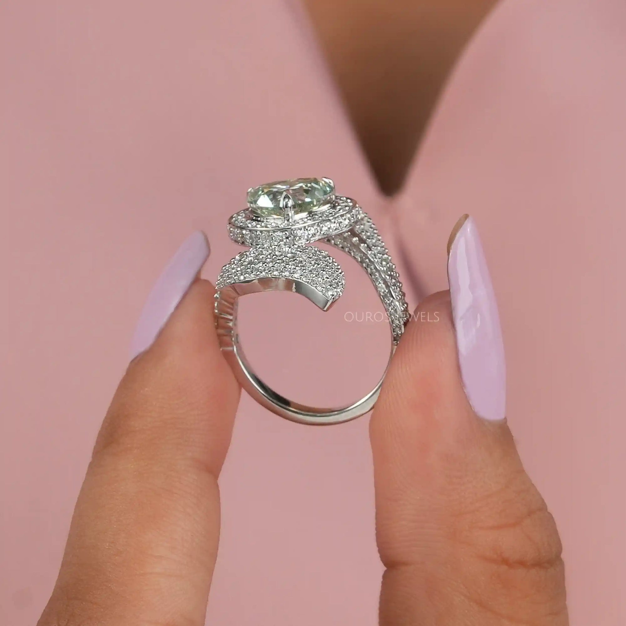 Green Heart Cut Lab Grown Diamond Vintage Engagement Ring