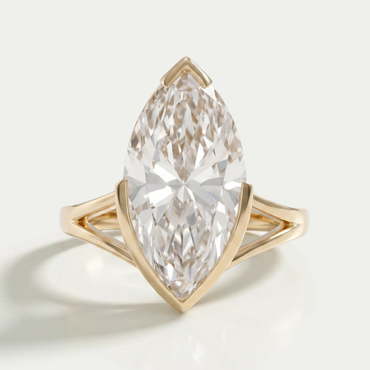 Marquise Lab Diamond Half Bezel Set Split Shank Ring Rings