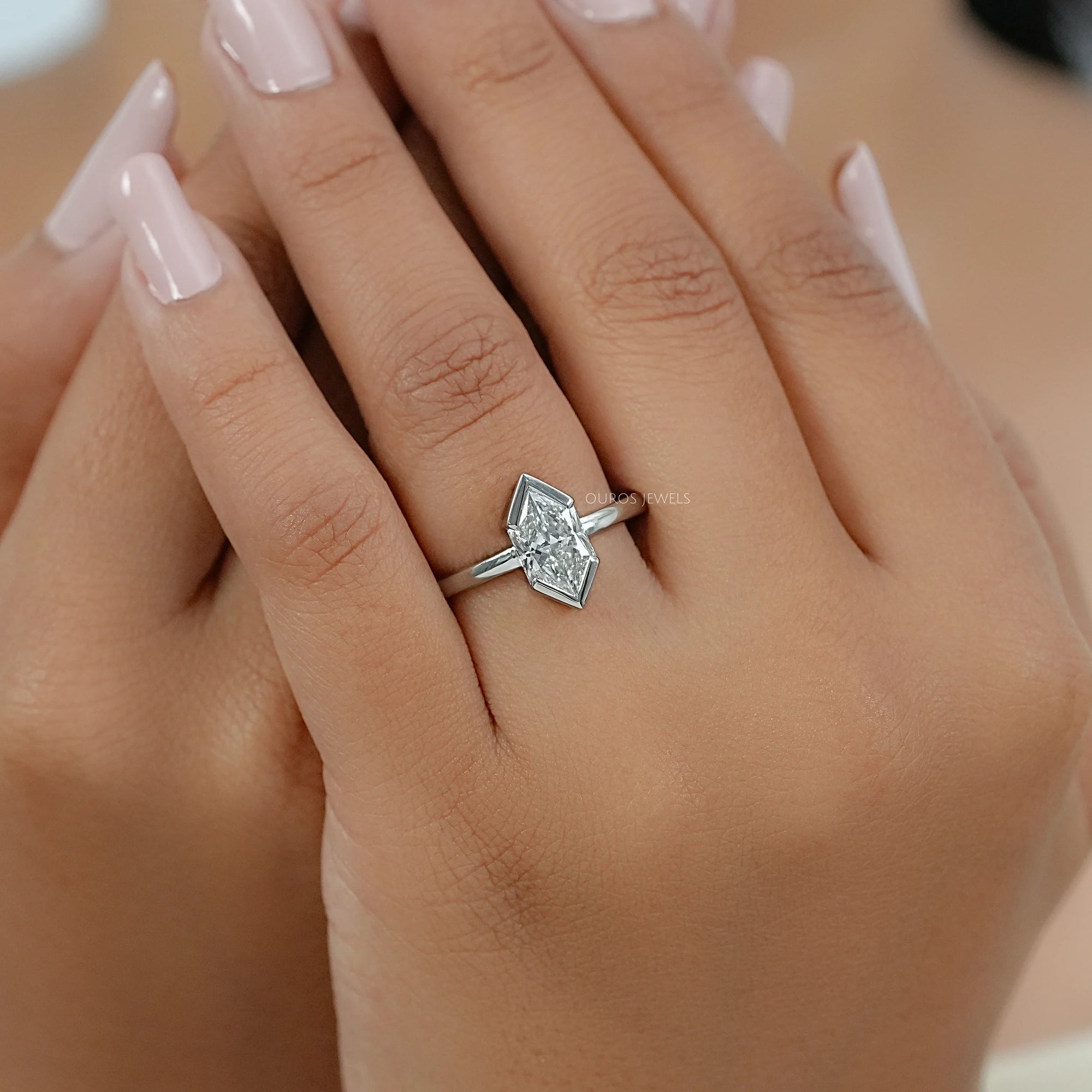 Half Bezel Dutch Marquise Diamond Solitaire Ring