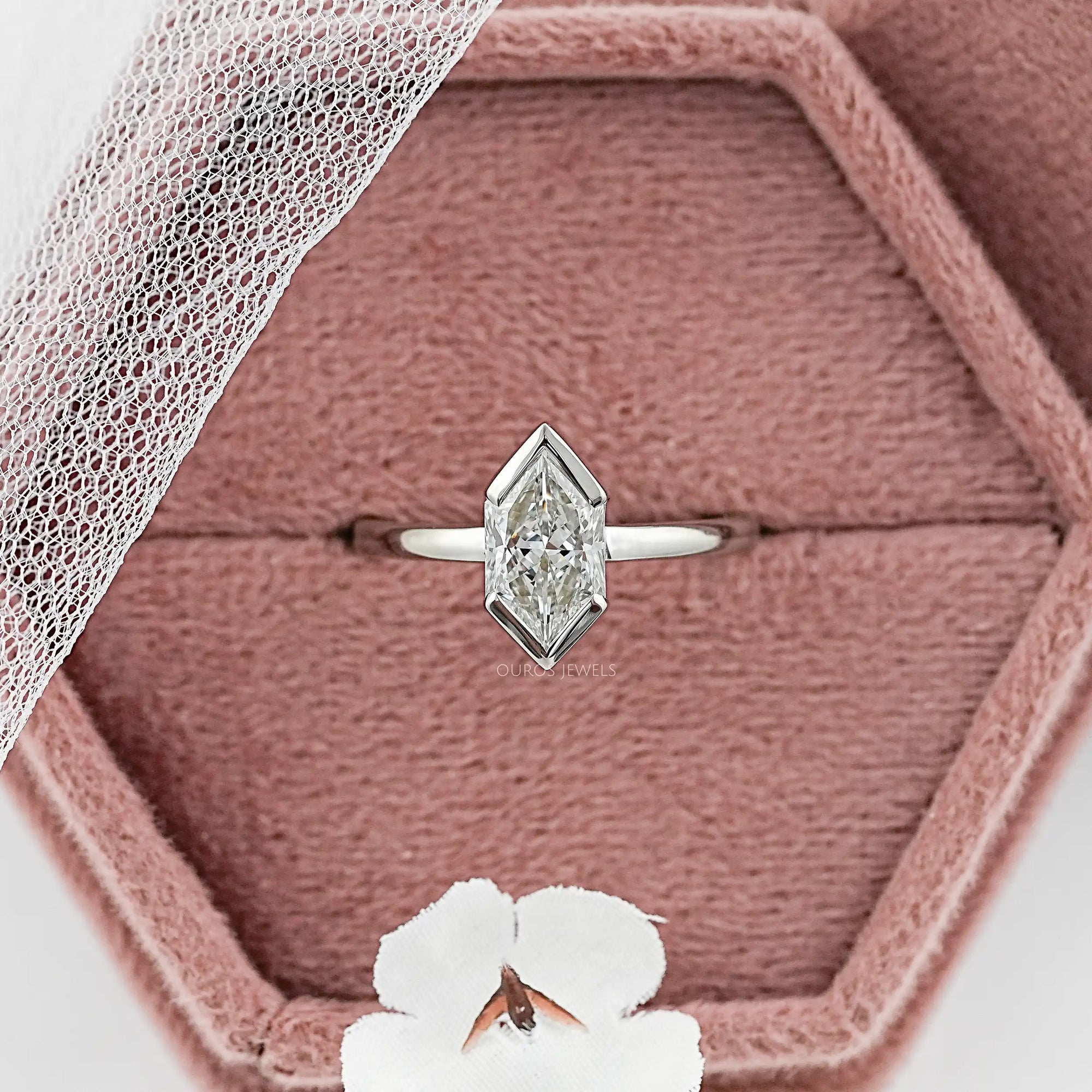 Half Bezel Dutch Marquise Diamond Solitaire Ring