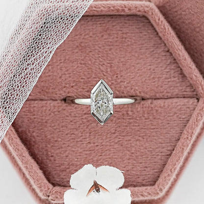Half Bezel Dutch Marquise Diamond Solitaire Ring