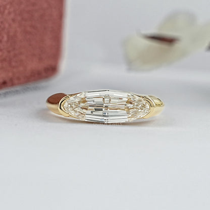 Half Bezel East West Step Cut Moval Diamond Ring Ring